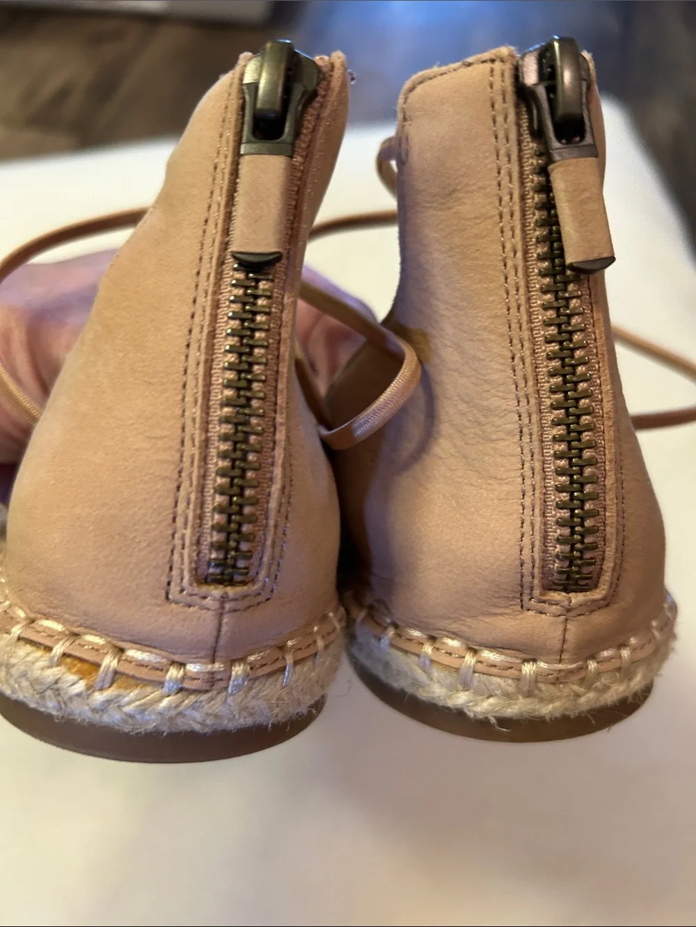 Eileen Fisher Tan Leather Espadrille Lace-Up Flats